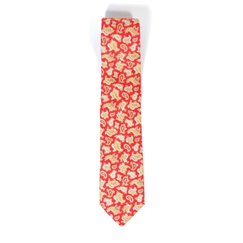 Gitman Bros Red Gold Paisley Linen Neck Tie